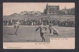 Golf postcard, John Ball Jnr. & Late F.G. Tait, sepia card by Wrench No 1983, collector's label to