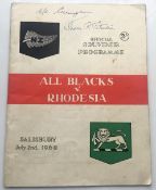 Rugby programme, Rhodesia v New Zealand All Blacks, 2nd July 1960 played at Salisbury (name to face,