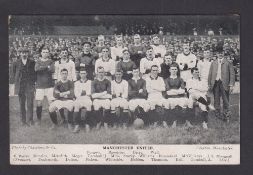 Football postcard, Manchester United, early 1900's, b/w printed card by Clayton of Manchester,
