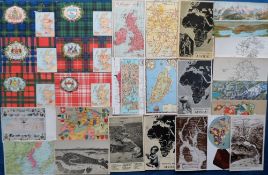 Postcards, Maps, a selection of 27 cards, inc. Tartan series with inset map of Scotland (6), Suez
