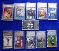 Trade cards, USA, 11 Professionally graded cards, all American Football related 2 cards graded by