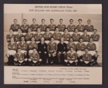 Rugby Union, British Lions to New Zealand & Australia 1950, b/w squad photo, 4.5 x 5.5”, back