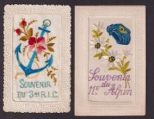 Postcards, Silks, a pair of souvenir embroidered silk cards inc. ' Souvenir du 11ᵉ Alpine' with
