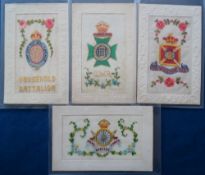 Postcards, Silks, 4 military embroidered silk cards, inc. The Wiltshire Regiment showing cross