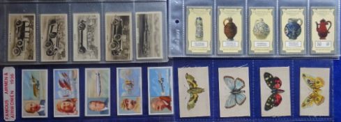 Cigarette cards, 7 sets, Wills NZ Motor Cars (photographic), Lea Old Pottery 3rd Series, Lea