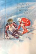 Olympics, a poster for the 1980 Winter Games, held at Lake Placid with artist-drawn Skiing Scene,