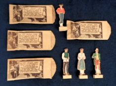Trade issue, Farmers Glory Wheat Flakes, National Costumes, 4 different wooden figures, each approx.