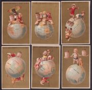 Trade cards, Liebig, Children on Globes (Gold background) Ref S141, English edition (set, 6