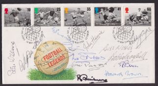 Football autographs, 1996 Royal Mail Football Legends Cover with 11 original signatures of 1950's