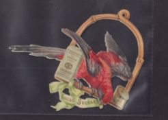 Trade cards, Suchard, 6 die-cut advertising cards all showing Parrots on Perches with Suchard