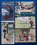 Postcards, Advertising, a Fry's poster advert collection of 5 cards, inc. white cow in field