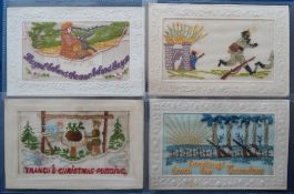 Postcards, Silks, a selection of 4 military patriotic embroidered silk cards, inc. 'Greetings from