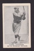 Trade card, USA, American Caramel Co, Baseball Stars, type card, James Johnston, 3rd B - Brooklyn