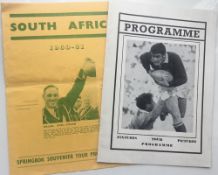 Rugby programmes, two South African Souvenir UK Tour programmes from 1960/61 and 1969/70 each with