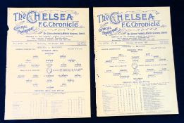 Football programmes, Chelsea Reserves v Reading Reserves, two London Combination single sheet