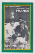 Rugby programme, France v South Africa, 30th November, 1974, 2nd Test programme from game played