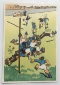 Rugby postcard, pre war / war time Italian rugby postcard, with comic artist drawn image (unused,
