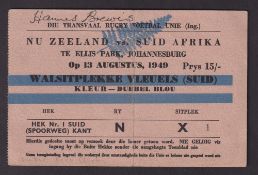Rugby ticket, South Africa v New Zealand, 13th August, 1949 2nd Test, scarce match ticket for game