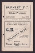 Football programme, Burnley v Swansea Town, 12 March 1938, Division 2 (ph o/w gd) (1)