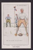 Rugby postcard, French wartime propaganda postcard, ‘His Majesty’s boys’ artist drawn postcard