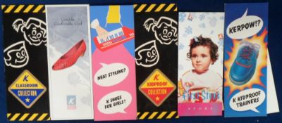 Advertising, K Shoes, 6 cardboard shop counter display advertisements circa 1980s (all approx.