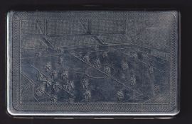 Football, a silver plated cigarette case with Football Scene to front, back recording Scottish