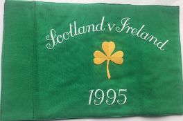 Rugby memorabilia, Scotland v Ireland, 1995, a double-sided touch judge flag, embroidered in both