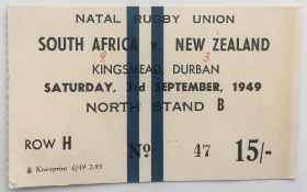 Rugby ticket, South Africa v New Zealand, 3rd Sept 1949, scarce 3rd Test match ticket for game