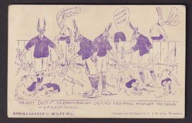 Rugby postcard, scarce 1906 Springboks comic rugby postcard, detailing the score after beating Wales