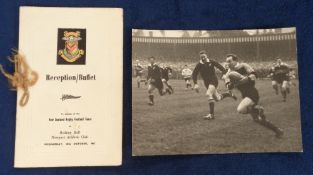 Rugby autographs etc, Newport v New Zealand, 30 October 1963, after match dinner menu with