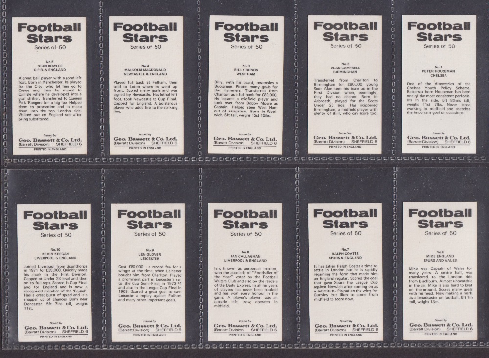 Trade cards, Football, Bassett, 5 sets Football Stars Inc. Kevin Keegan, World Cup Stars 1974, - Image 2 of 10