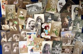Postcards, Children, approx. 140 to include art, RPs, and greetings. A cute selection (gd)