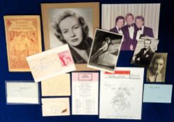 Autographs, Entertainment, 13 signed items to include John Mills (actor), Gracie Fields (actress,