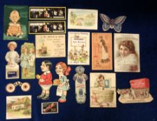 Trade cards, a collection of 20 early UK advertising cards including puzzle cards, mechanical, die-