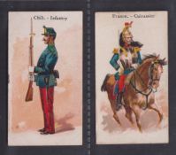 Cigarette cards, Wholesale Tobacco Co, Armies of the World, two cards, Chili - Infantry & France -