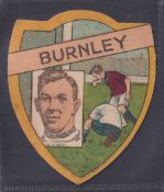Trade card, Football, Baines, shield shaped card, Burnley, G W Beel player inset (gd)