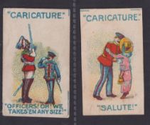 Trade cards, Barratt's, Caricature, two cards, 'Officers! Oh! We Takes Em Any Size' & 'Salute' (