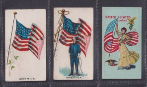 Cigarette cards, Rutter 3 cards all showing the United States Flag. Girls Flags & Arms series & 2