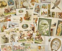 Greetings Cards, Animals, 100 Victorian cards to include 2 anthropomorphic monkey cards, pigs,