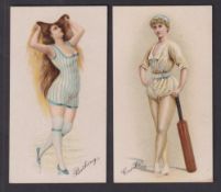 Cigarette cards, USA, Buchner, Morning Glory Maidens, 'X' size, two cards, Bathings & Cricket (