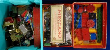 Meccano, a crate of 100s of loose Meccano pieces together with a KL44 model crane made by K&L