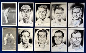 Postcards, Cricket, 8 caricatures of 1950s County cricketers, all signed inc. Alec Bedser, Len
