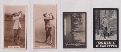 Cigarette cards, Golf, 4 cards Millhoff Famous Golfers (2 cards, numbers 1 Aubrey Boomer, and 5