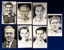Postcards, Football, 7 cards of 1950s footballers, with 5 caricatures inc. Charlie Wayman (