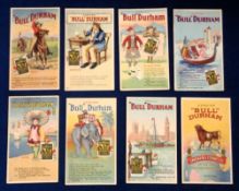 Tobacco advertising, USA, W T Blackwell & Co, a collection of 8 advertising cards for Bull Durham
