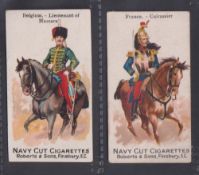 Cigarette cards, Robert's, Armies of the World, two cards, Belgium - Lieutenant of Hussars (