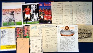 Football autographs, selection of signatures on various items inc. David Beckham (on magazine page