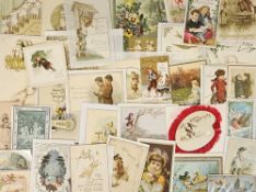 Greetings Cards, approx. 120 late 19th/early20thC cards to include lace, die cut, gilded, silk