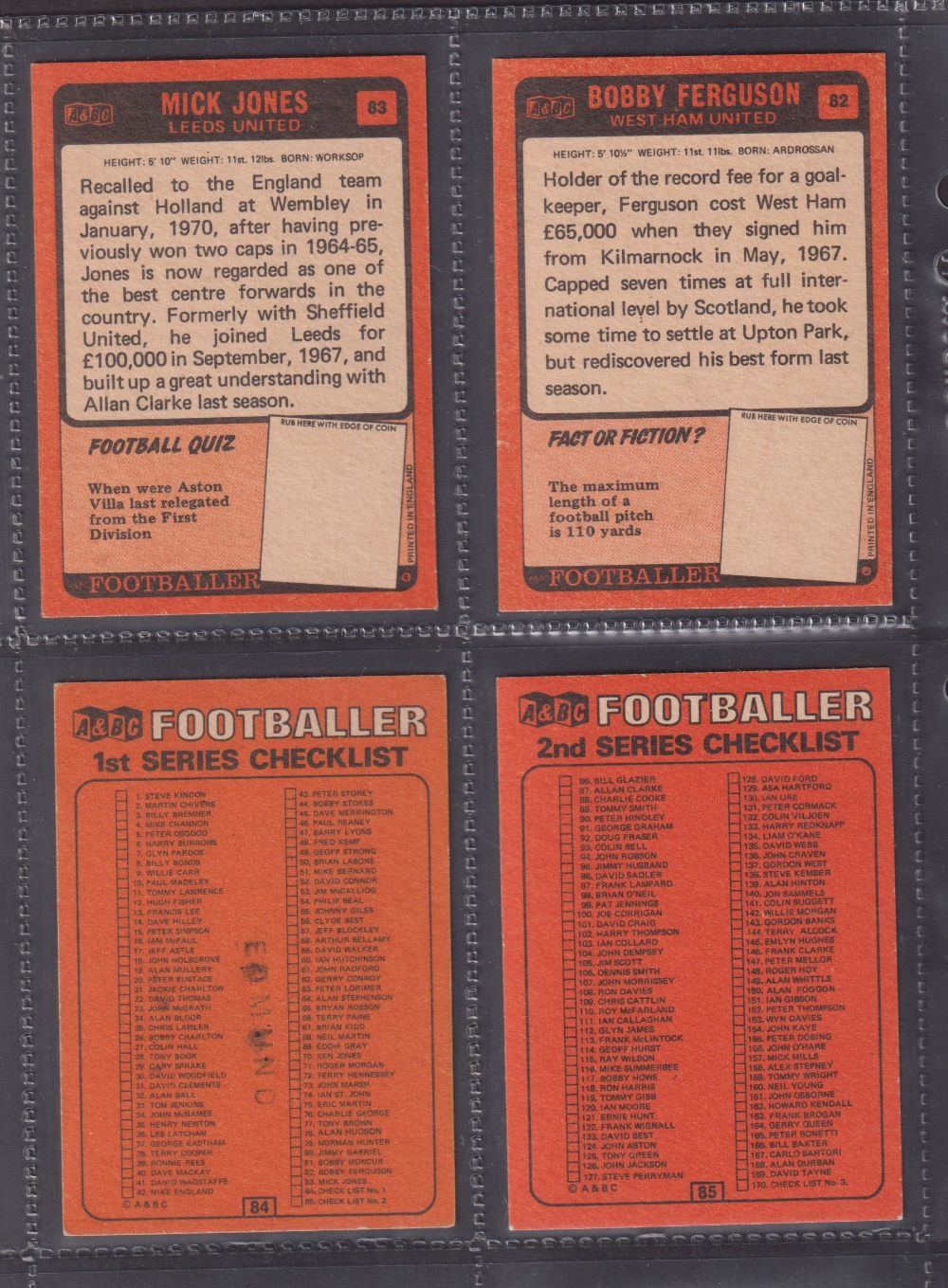 Trade cards, Football A&BC Gum, Footballers 1970 Orange back 1st and 2nd series 1-85 & 86-170 (set - Image 4 of 6