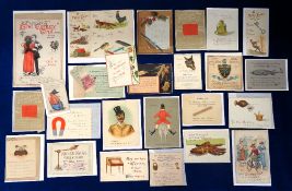 Greetings Cards, Comic, 39 late 19th/early 20thC greetings cards to include clowns, rebus, puns,